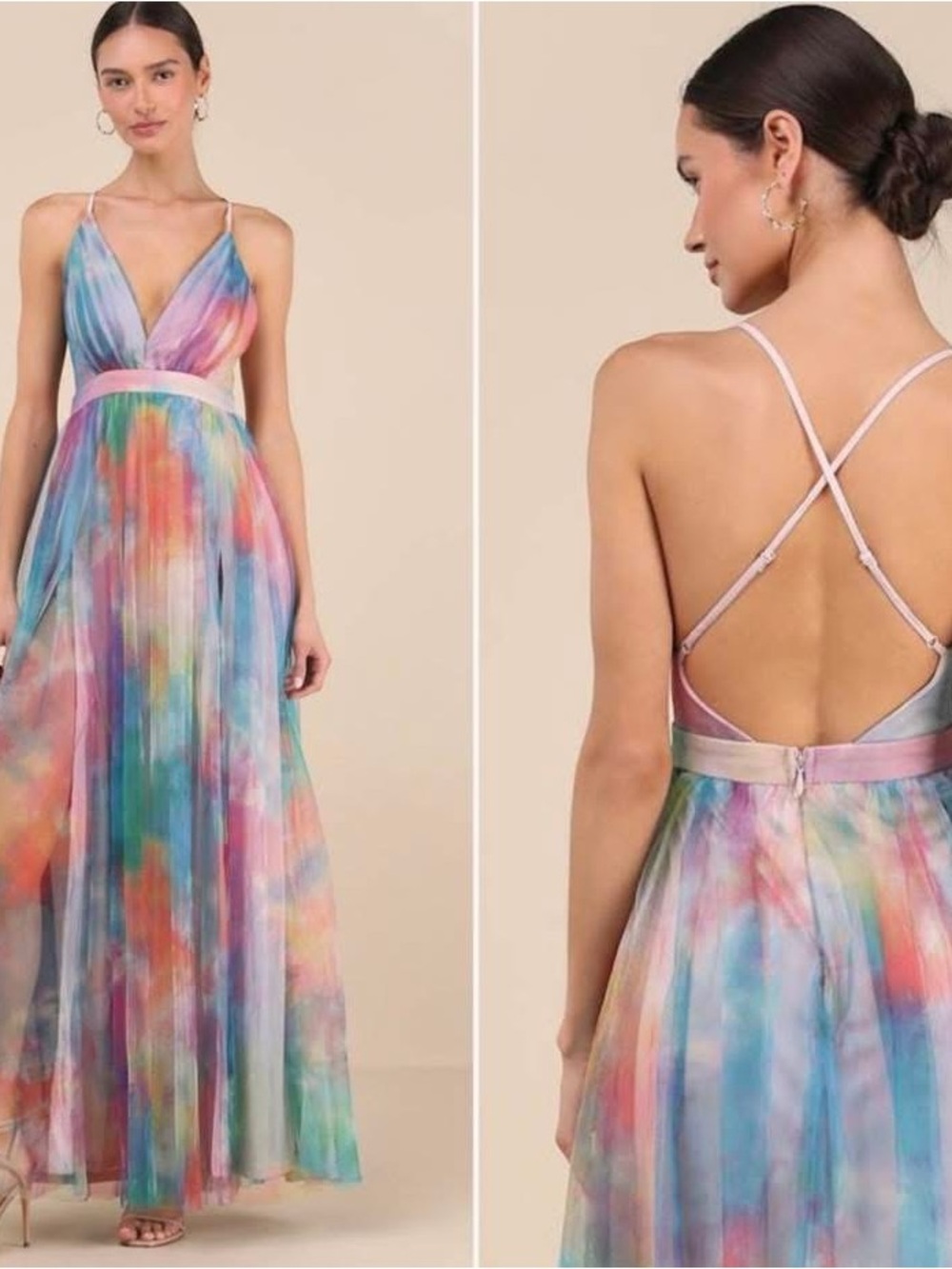 Multi-Color Watercolor V-Neck Maxi Dress